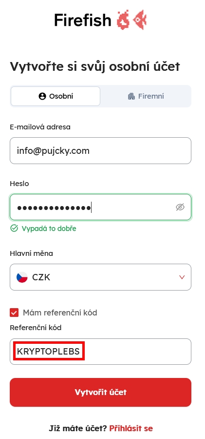 Registrace na Firefish